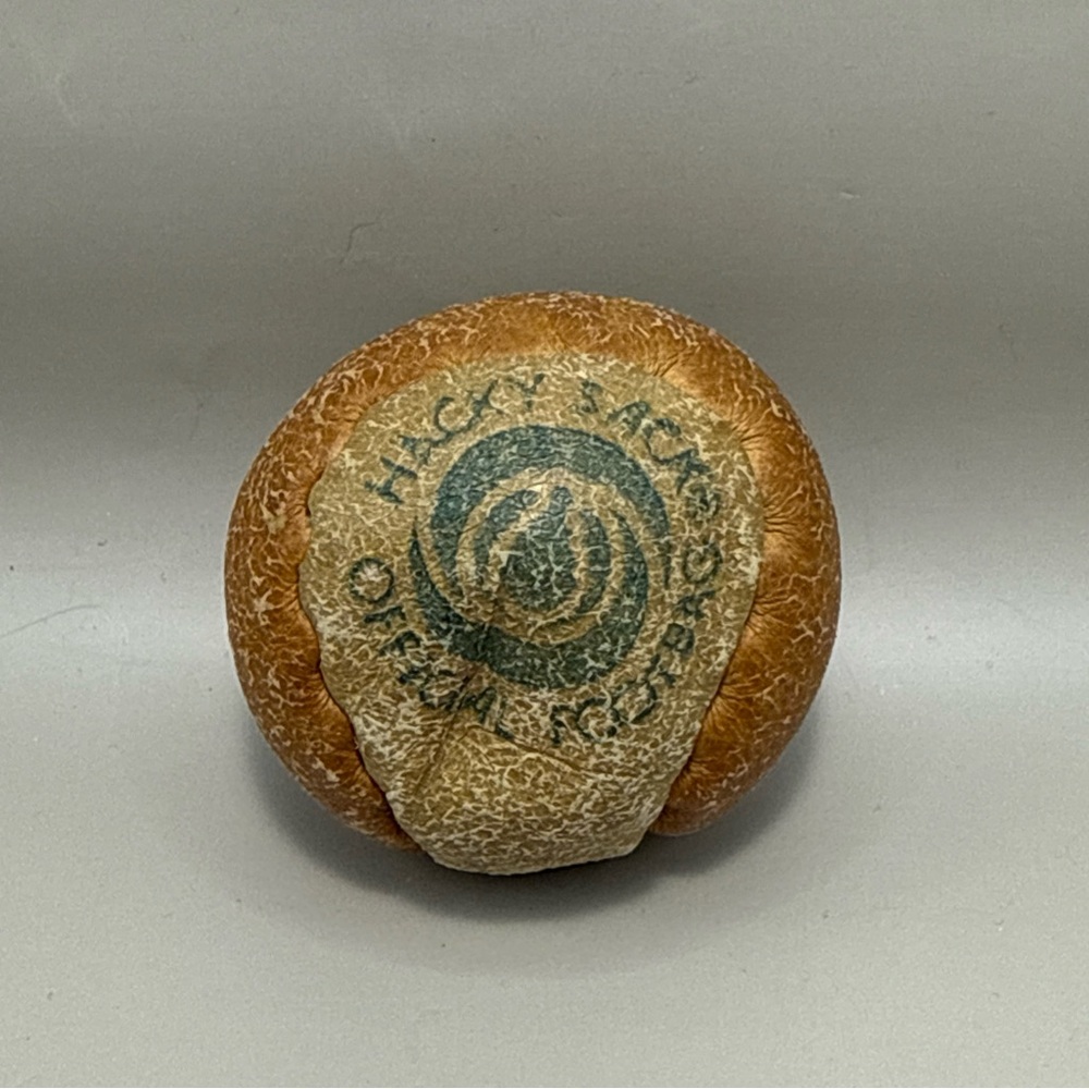 Vintage 1980s Handmade Hacky Sack Official Footbag 2 Panel Leather Tan and Brown